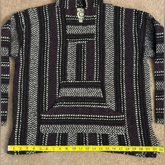 Baja Joe Mens M Purple White Gray Pullover Beach Hippie Hoodie Boho Well Loved - Picture 4 of 8